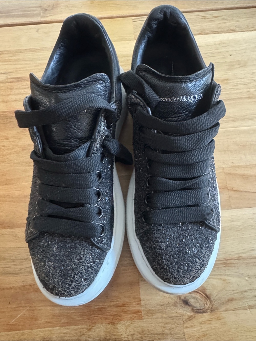 Alexander McQueen Black Glitter Kids' Low-Top Sneakers with White Soles